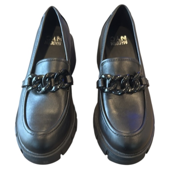 Black Chunky Lug Sole Black Chain Detail Loafers Size 8 New Without Box - Picture 4 of 11